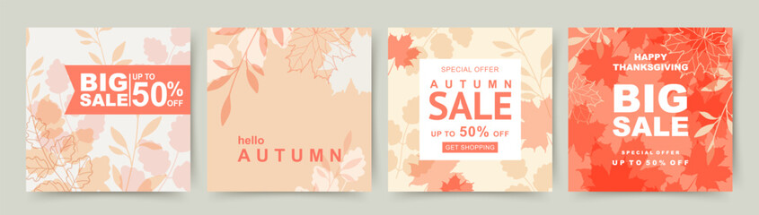 autumn sale banner templates. set of abstract beautiful autumn backgrounds. poster or cover on the t