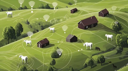 Poster - graphic depicting an innovative iot connected pasture management system designed to optimize agricul