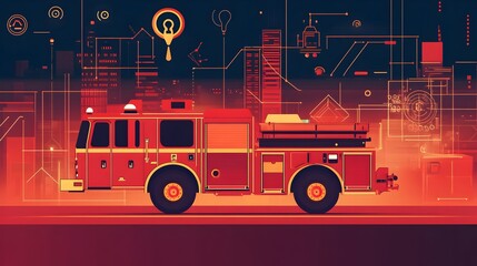Poster - Cutting edge graphic depicting smart firefighting equipment leveraging IoT and advanced technologies for enhanced emergency response safety and efficiency