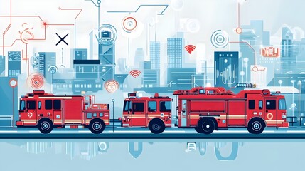 Poster - innovative graphic depicting iot connected fire trucks and emergency vehicles showcasing the of smar