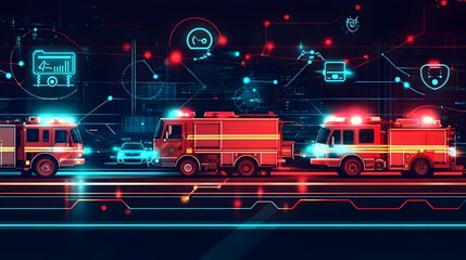 Poster - of iot connected fire trucks and emergency vehicles showcasing how advanced technology can enhance s