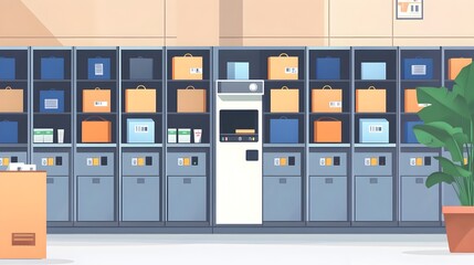 Poster - innovative graphic depicting smart lockers utilizing iot technology for efficient and convenient par