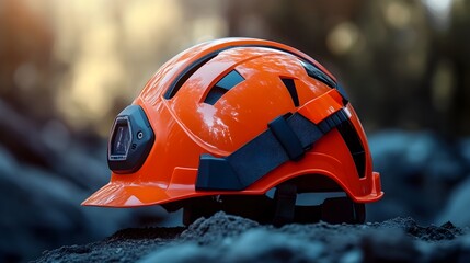 Poster - cutting edge graphic of iot powered smart helmets designed for rescue workers featuring advanced sen