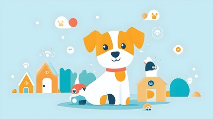 Poster - Vibrant Graphic Depicting IoT Powered Smart Toys Designed to Engage and Entertain Pets in a Connected Automated Lifestyle