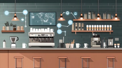 Poster - a graphic showcasing iot enabled coffee machines in a smart connected caf setting the advanced techn