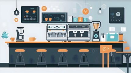 Poster - of iot enabled coffee machines in a modern smart caf setting showcasing the automation and connectiv