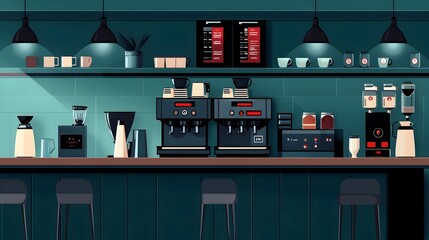 Poster - cutting edge graphic depicting iot enabled coffee machines and appliances in a modern technology dri