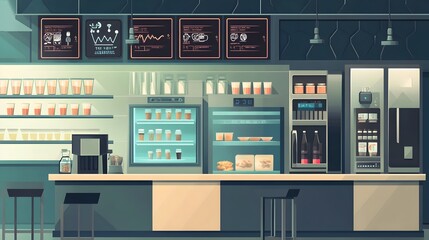 Poster - detailed graphic showcasing iot connected temperature control systems for commercial cafe refrigerat