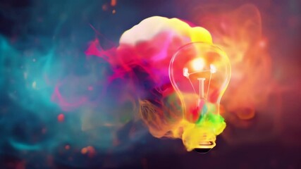 Poster - Abstract representation of a light bulb surrounded by colorful, vibrant smoke. Concept of creativity, innovation, and bright ideas.
