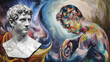 © Alexandru - Surreal artwork featuring a marble bust of a man alongside a vibrant colorful figure, merging classical sculpture and modern abstract art in a thought-provoking composition