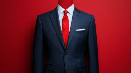 A classic blue suit with a red tie, representing professionalism, confidence, and success. The red background adds a bold and energetic touch, symbolizing passion and ambition.