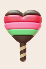 Wall Mural - 3D Rendered Heart-Shaped Ice Cream on a Stick