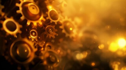 Aufkleber - Close-up of golden gears in warm light, symbolizing precision engineering and mechanical innovation.