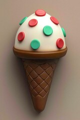 Wall Mural - Cartoon Ice Cream Cone with Red and Green Dots