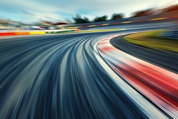 Wall Mural - A blurred image of a race track with a red and white line, generative ai image