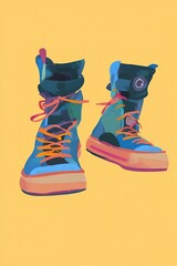 Poster - Colorful Sneakers on Yellow Background