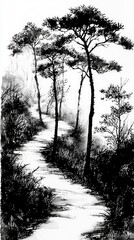 Poster - Monochrome Forest Path