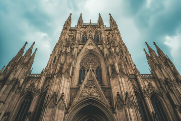 Majestic Gothic Cathedral Amidst a Cloudy Sky. A Monument of Medieval Architecture