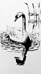 Poster - Graceful Swan in Ink Illustration