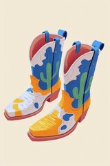 Poster - Colorful Cowboy Boots with Cactus Design