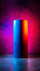 Poster - A blue and red cylinder is lit up against a pink background