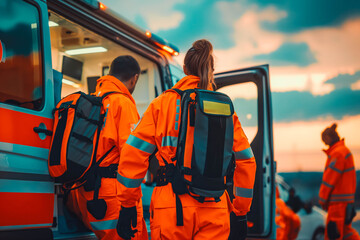 paramedics at work with an ambulance. emergency concept.