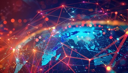 Poster - A digital art piece depicting global network connections, with abstract
