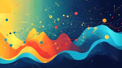 Poster - Abstract Wavy Landscape with Scattered Dots and Lines