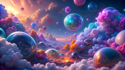 abstract cosmic scene with colorful bubbles and hues