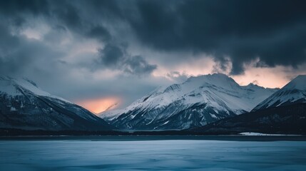 Wall Mural - A mountain range with a lake in the foreground