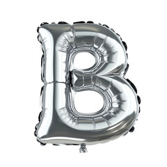 B capital alphabet chrome silver shine balloon with Transparent background