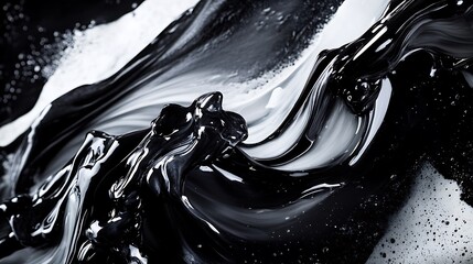 Poster - Black and White Liquid Swirls Abstract Background