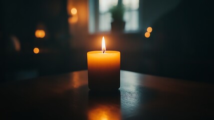 Wall Mural - A single candle burns brightly in the darkness, casting a warm glow and creating a sense of peace and tranquility.