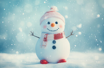 Wall Mural - snowman on a blue background