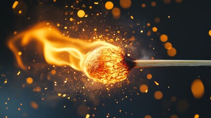 Wall Mural - A single matchstick burns brightly, casting a warm glow on the surrounding gravel.