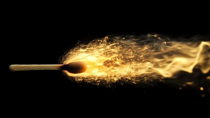 Wall Mural - A matchstick burns brightly, creating a trail of sparks and smoke. The image is a beautiful and evocative representation of the power of fire.