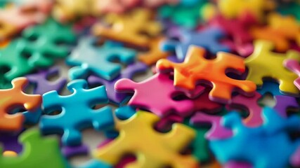 Poster - Close-up of colorful puzzle pieces, symbolizing problem-solving and creative thinking. Ideal for concepts related to collaboration, innovation, and technology