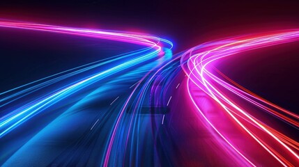 Wall Mural - A vibrant depiction of light trails on a road, showcasing movement and energy in a dynamic urban environment.