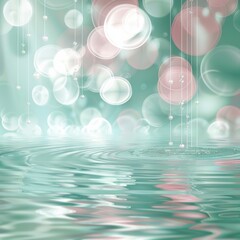 abstract bokeh background - Soft pastel bubbles gently float above rippling water. Used by designers in wellness and spa branding, meditation apps