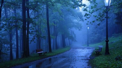 Wall Mural - A rainy evening in the park