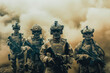 © MVProductions - Several modern soldiers fully equipped facing the camera in a dusty and smoggy environment
