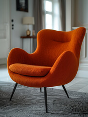 Wall Mural - Elegant orange armchair in a stylish living room interior.