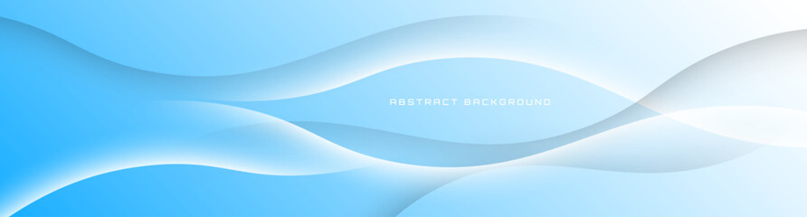 Poster - 3D blue abstract background overlap layer on bright space with flowing waves effect decoration. Modern graphic design element cutout style concept for web banner, flyer, card, or brochure cover