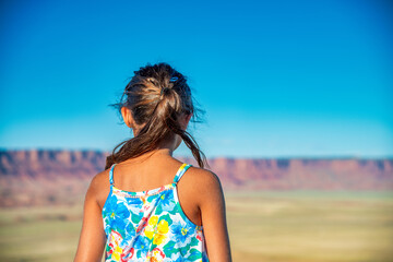 Poster - a girl mesmerized at the view of a beautiful canyon