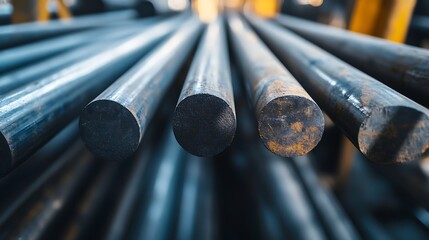 Wall Mural - Close-Up of Steel Rods with Rust and Scratches