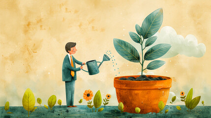 Illustration of Growing Business Concept with Plant
