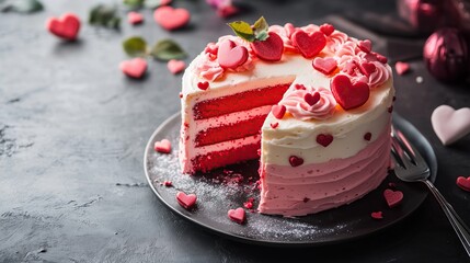 Wall Mural - St. Valentines day cake with red and pink cream