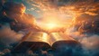 © florynstudio3 - An open holy bible with golden light shining through clouds, symbolizing hope and faith.