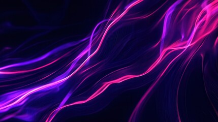 Wall Mural - Vibrant neon waves of pink and purple light flowing gracefully against a dark backdrop, creating a mesmerizing visual effect.