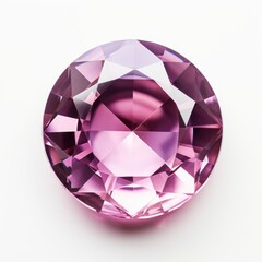 This stunning purple amethyst gemstone features sparkling facets, set against a white background